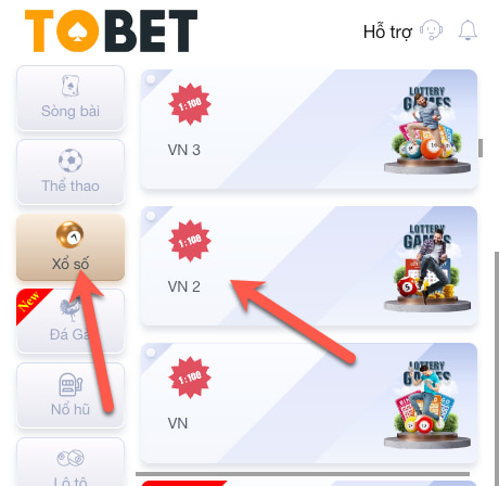 Giao diện chơi lô đề Tobet