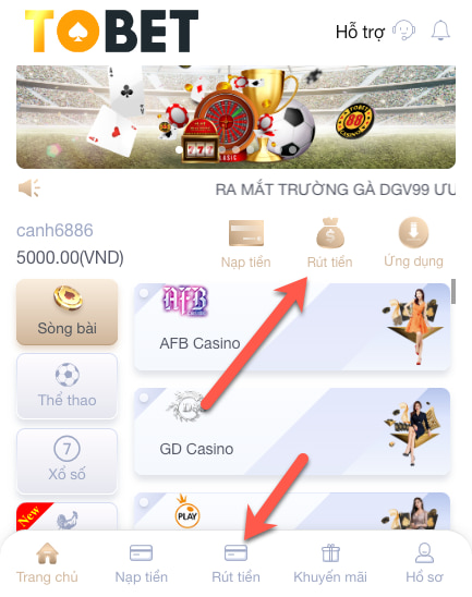 Hướng dẫn rút tiền Tobet88