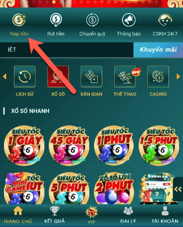 Nạp tiền tài khoản Loto188