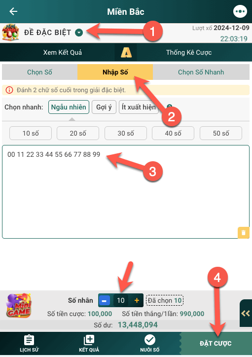Ví dụ hình thức Đánh Đề