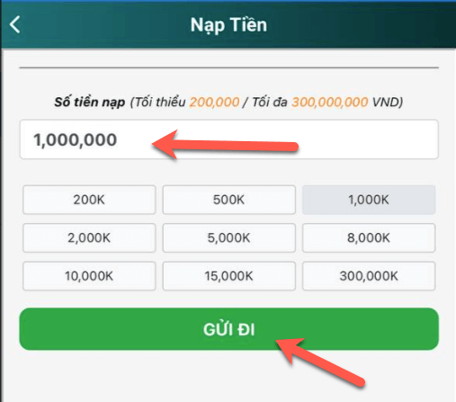 Nhập số tiền cần nạp