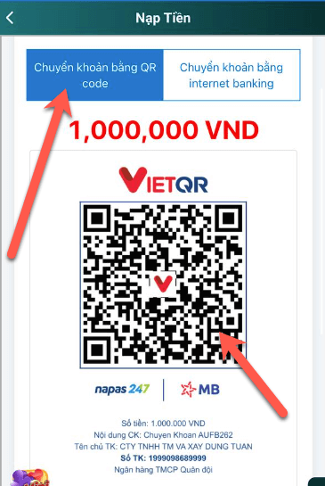Quét mã QR nạp tiền Loto188