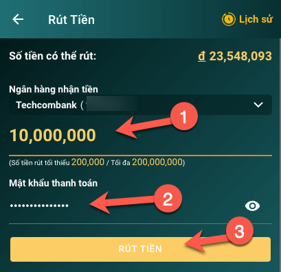 Thực hiện rút tiền Loto188